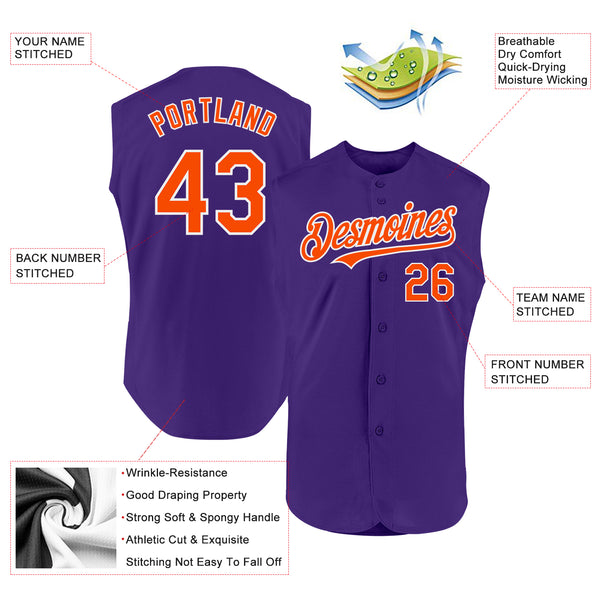 Custom Purple Orange-White Authentic Sleeveless Baseball Jersey