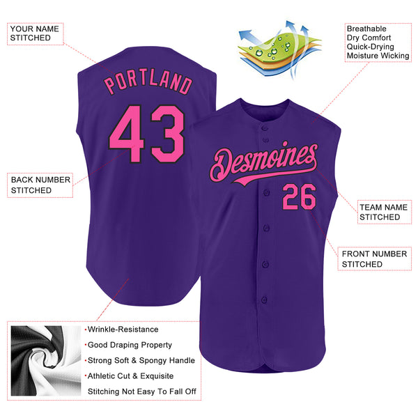 Custom Purple Pink-Black Authentic Sleeveless Baseball Jersey