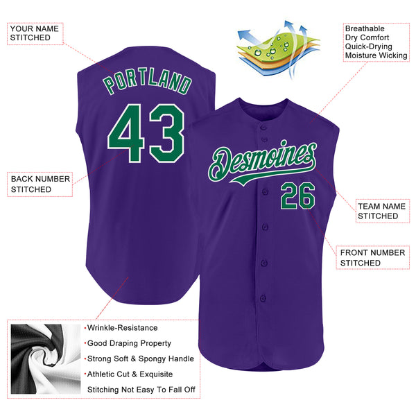 Custom Purple Kelly Green-White Authentic Sleeveless Baseball Jersey