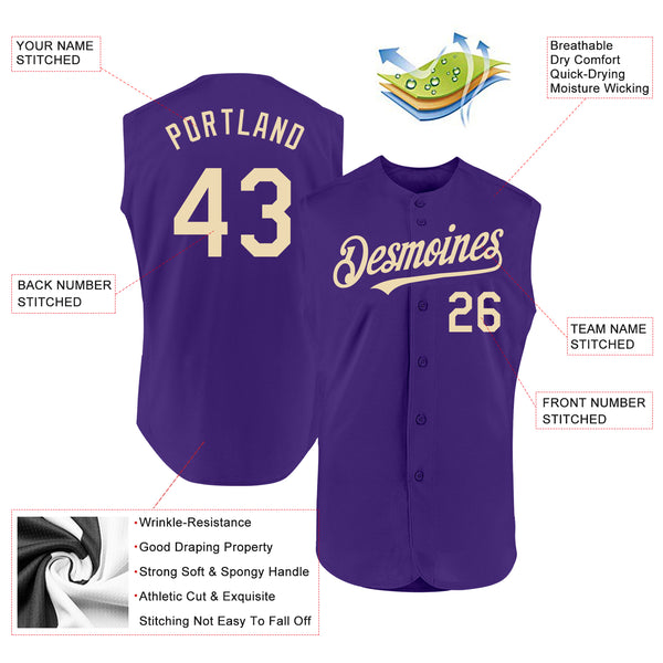 Custom Purple Cream Authentic Sleeveless Baseball Jersey
