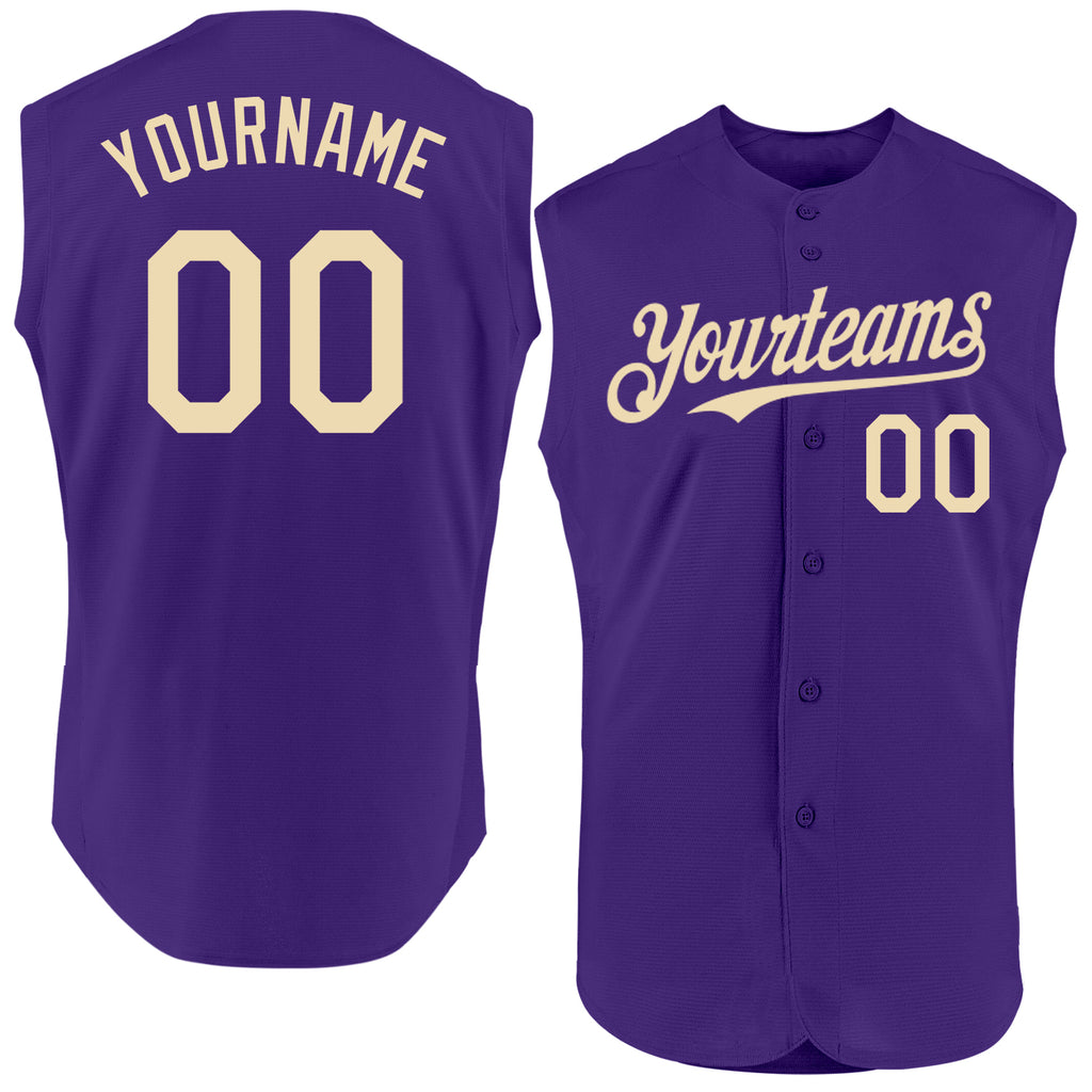 Custom Purple Cream Authentic Sleeveless Baseball Jersey