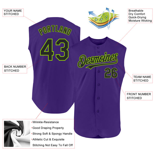 Custom Purple Black-Neon Green Authentic Sleeveless Baseball Jersey
