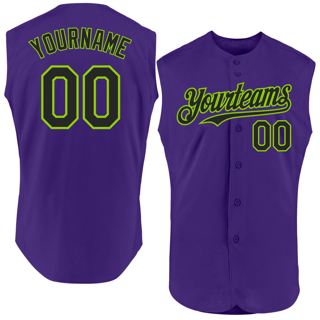 Custom Purple Black-Neon Green Authentic Sleeveless Baseball Jersey