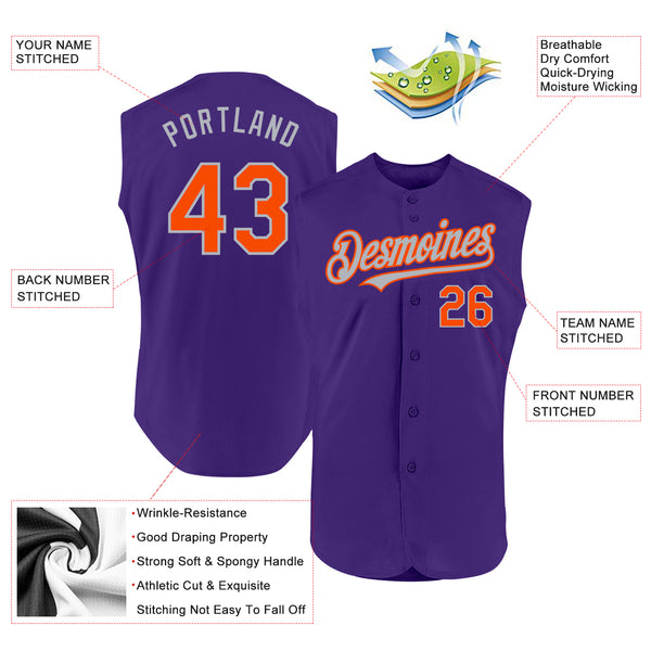 Custom Purple Orange-Gray Authentic Sleeveless Baseball Jersey