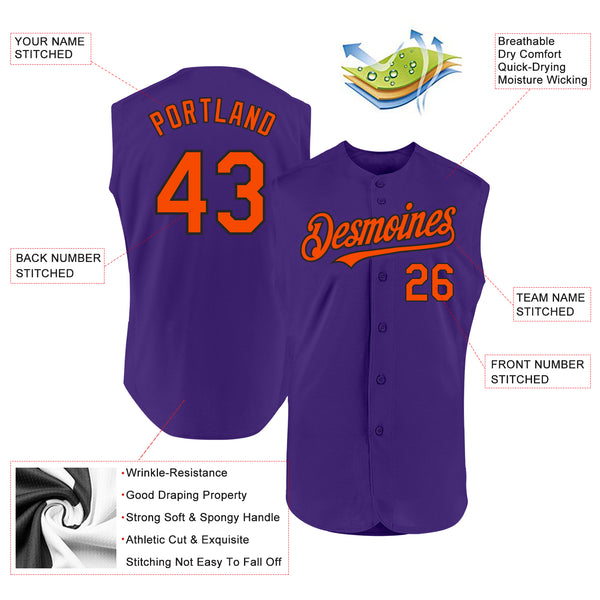 Custom Purple Orange-Black Authentic Sleeveless Baseball Jersey