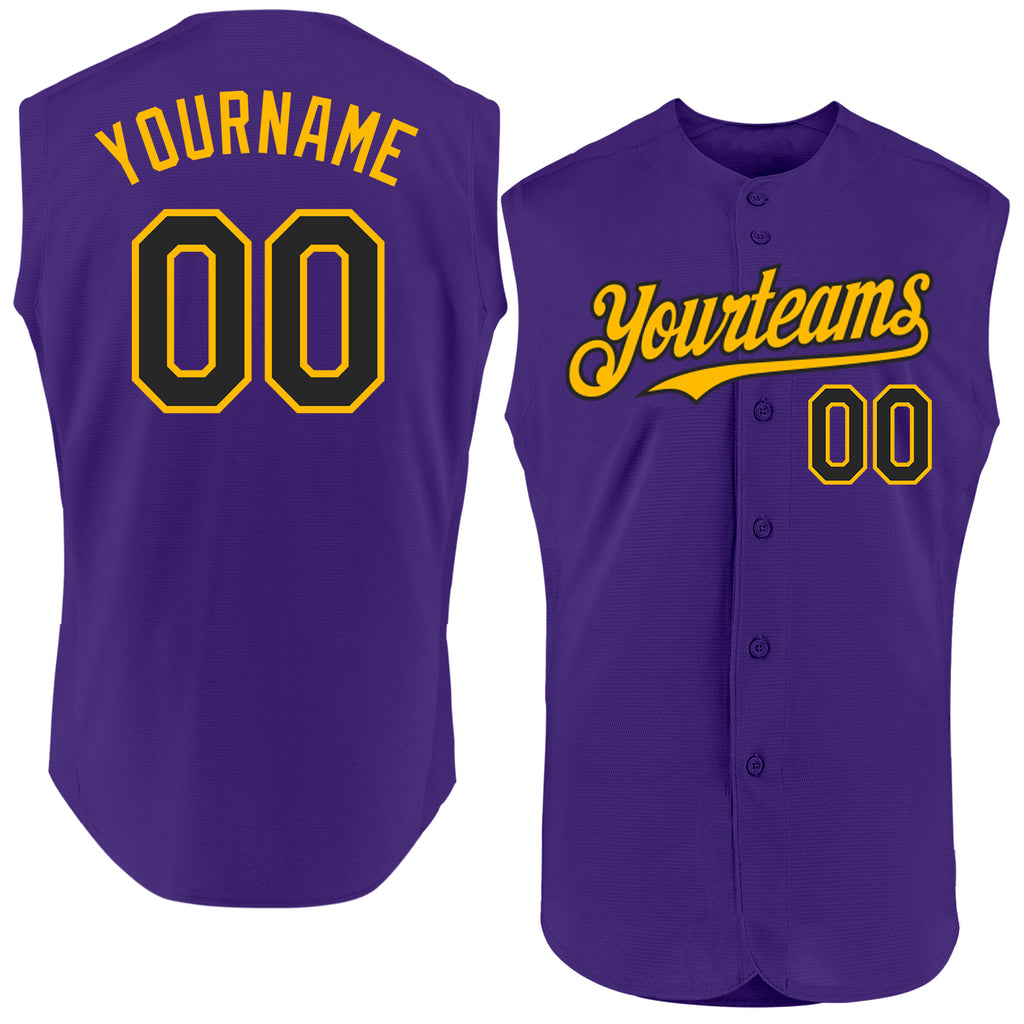 Custom Purple Black-Gold Authentic Sleeveless Baseball Jersey