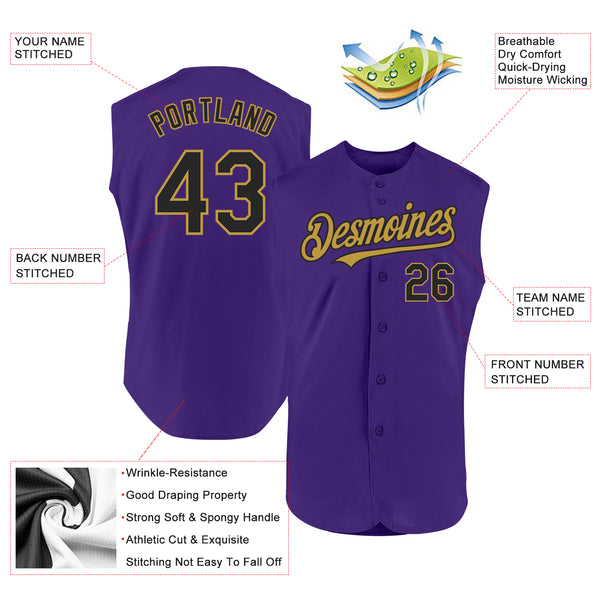 Custom Purple Black-Old Gold Authentic Sleeveless Baseball Jersey