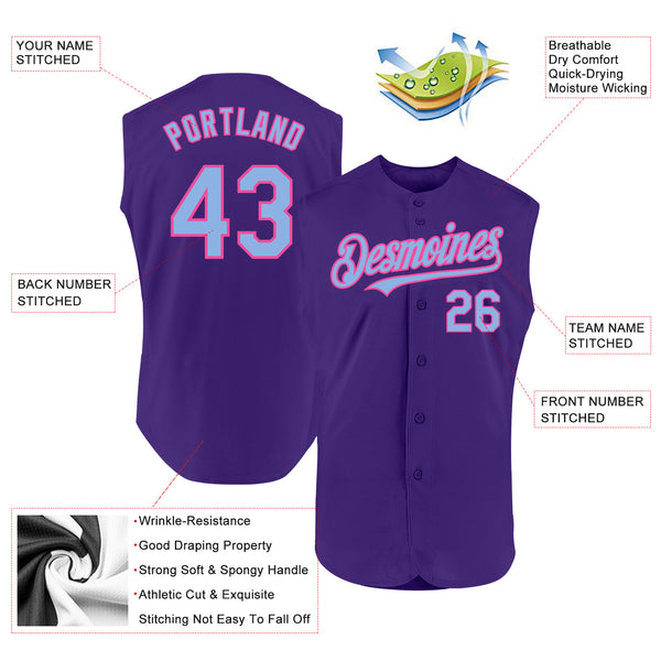 Custom Purple Light Blue-Pink Authentic Sleeveless Baseball Jersey