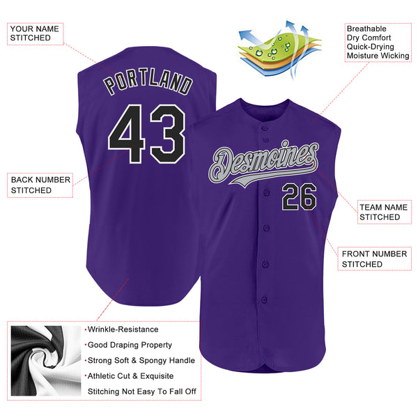 Custom Purple Black-Gray Authentic Sleeveless Baseball Jersey