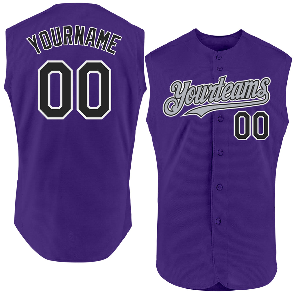 Custom Purple Black-Gray Authentic Sleeveless Baseball Jersey