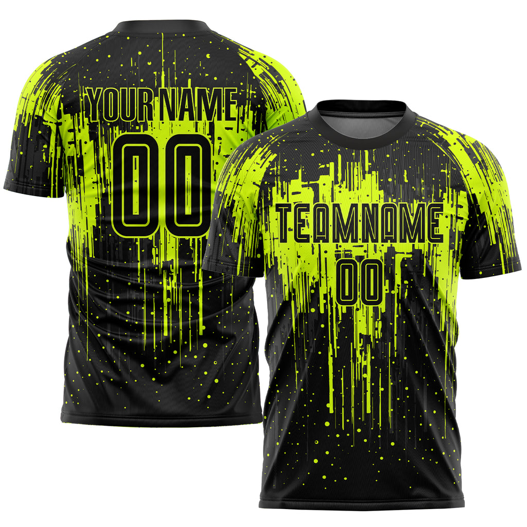 Custom Neon Green Black Sublimation Soccer Uniform Jersey Free Shipping –  Fiitg