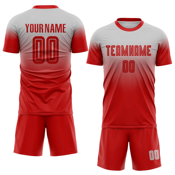 Custom Gray Red Sublimation Fade Fashion Soccer Uniform Jersey