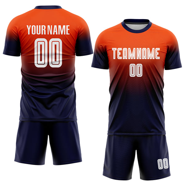 Custom Orange White-Navy Sublimation Fade Fashion Soccer Uniform Jersey