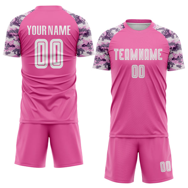 Custom Pink White-Camo Sublimation Soccer Uniform Jersey