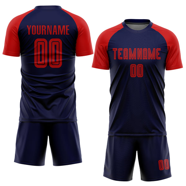 Custom Navy Red Sublimation Soccer Uniform Jersey