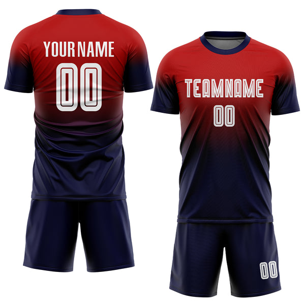 Custom Red White-Navy Sublimation Fade Fashion Soccer Uniform Jersey