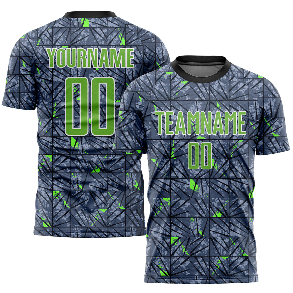 Custom Gray Neon Green-Black Sublimation Soccer Uniform Jersey