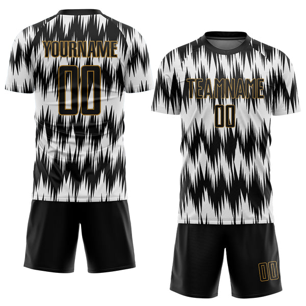 Custom White Black-Old Gold Sublimation Soccer Uniform Jersey