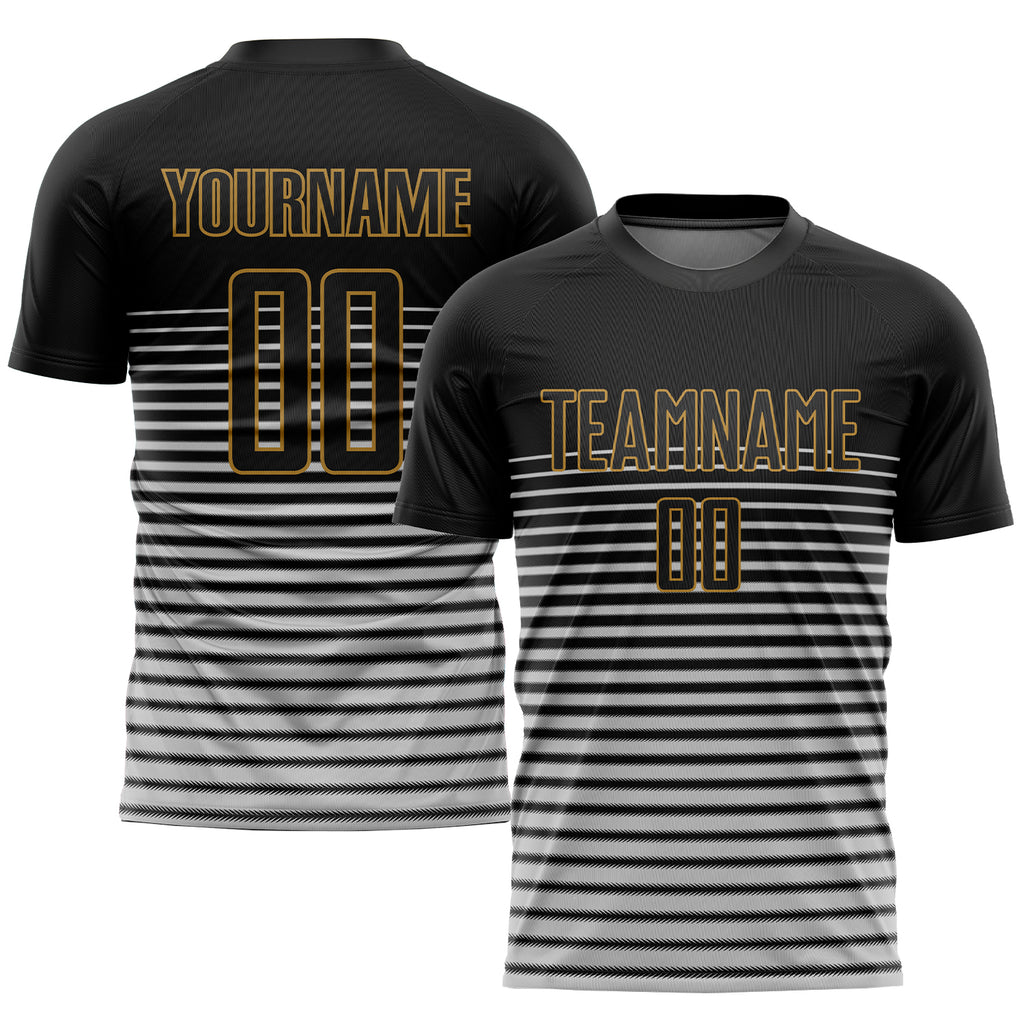 Custom Black Black-Old Gold Sublimation Soccer Uniform Jersey