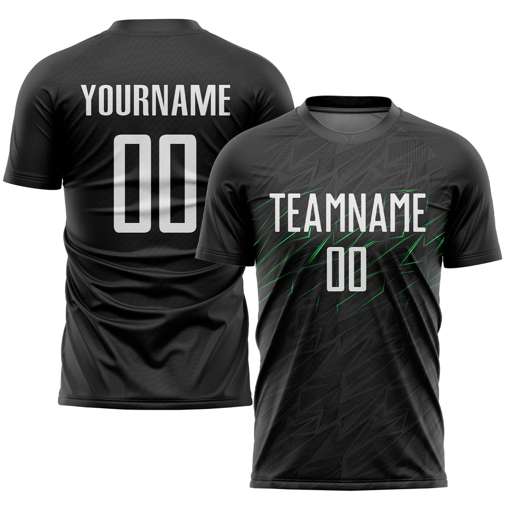 Custom Black White-Neon Green Sublimation Soccer Uniform Jersey