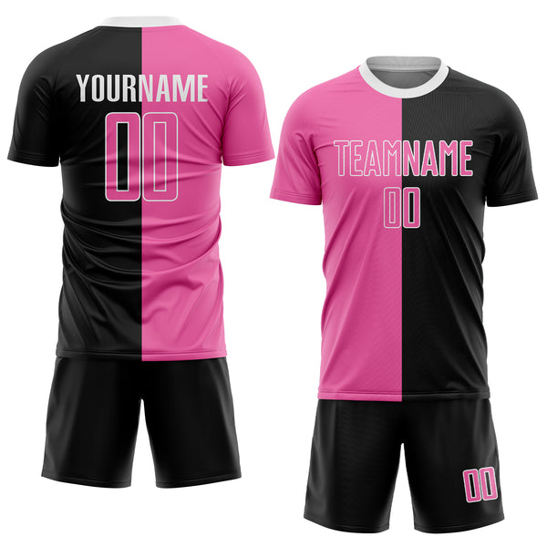 Custom Black Pink-White Sublimation Split Fashion Soccer Uniform Jersey