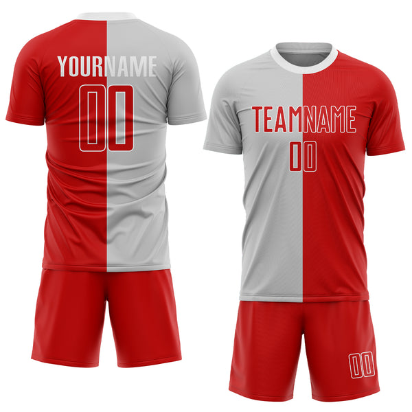 Custom Gray Red-White Sublimation Split Fashion Soccer Uniform Jersey