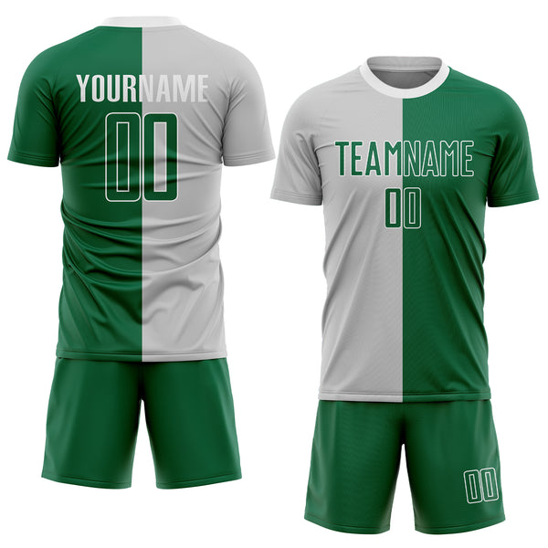 Custom Gray Kelly Green-White Sublimation Split Fashion Soccer Uniform Jersey