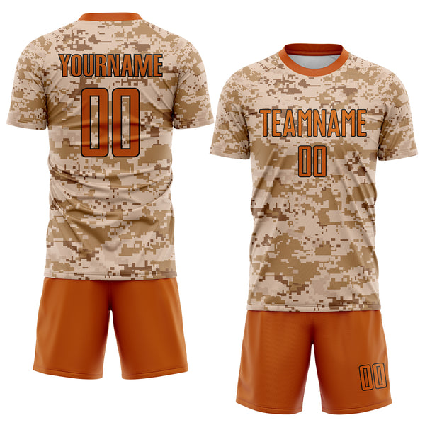 Custom Camo Texas Orange-Brown Sublimation Salute To Service Soccer Uniform Jersey