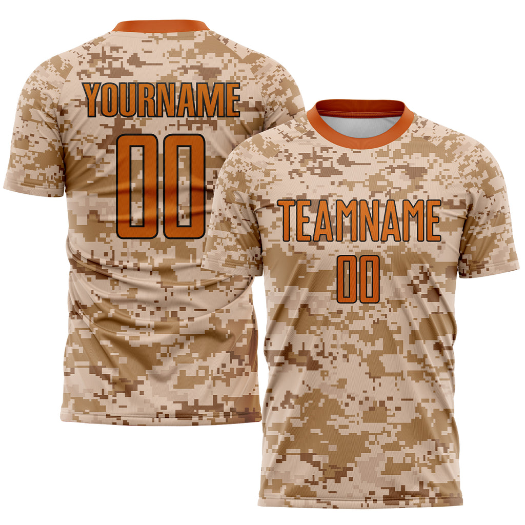 Custom Camo Texas Orange-Brown Sublimation Salute To Service Soccer Uniform Jersey