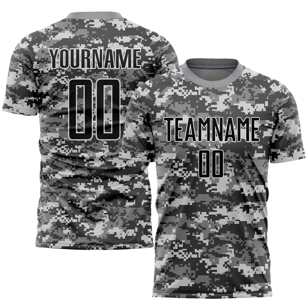 Custom Camo Black-Gray Sublimation Salute To Service Soccer Uniform Jersey