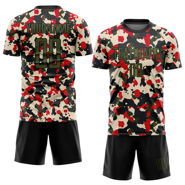 Custom Camo Olive-Black Sublimation Salute To Service Soccer Uniform Jersey