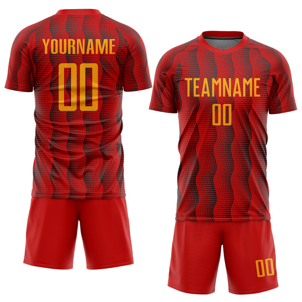 Custom Red Gold Sublimation Soccer Uniform Jersey