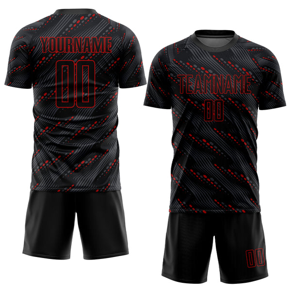 Custom Black Red Sublimation Soccer Uniform Jersey