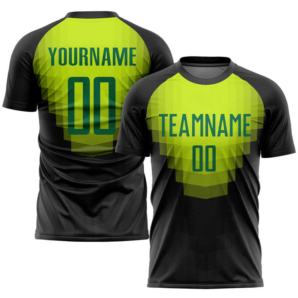 Custom Black Kelly Green Sublimation Soccer Uniform Jersey