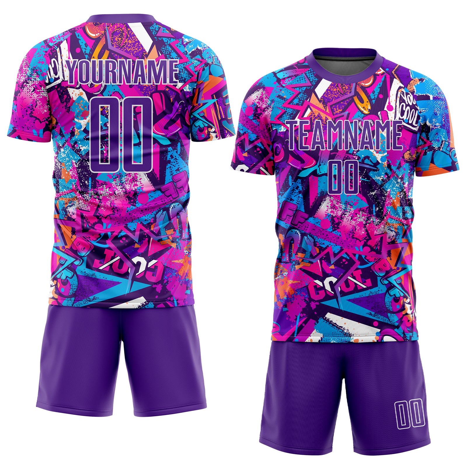 Custom Graffiti Pattern Purple-White Scratch Sublimation Soccer Uniform Jersey