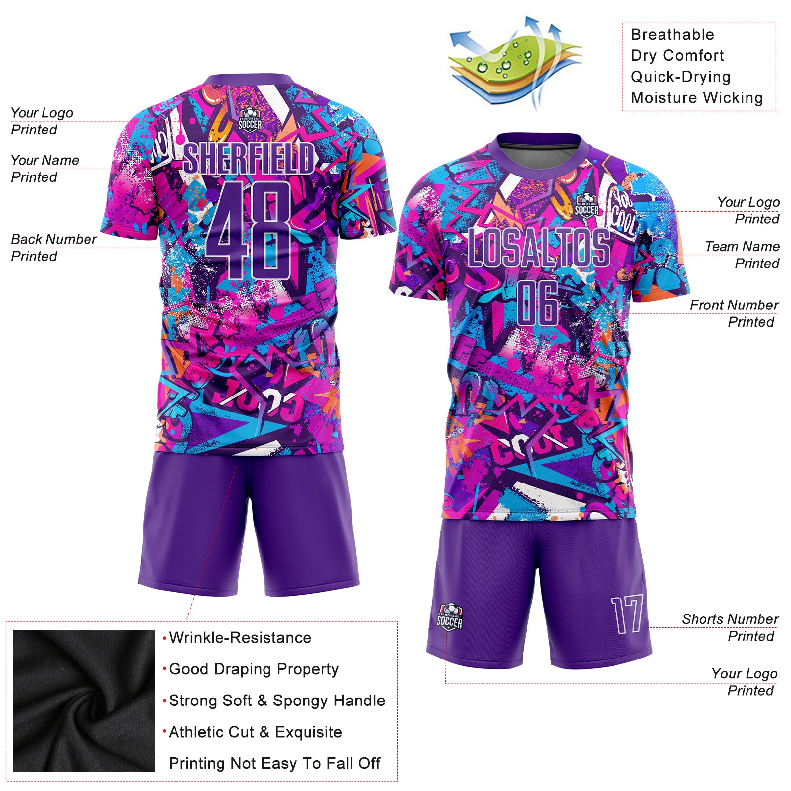 Custom Graffiti Pattern Purple-White Scratch Sublimation Soccer Uniform Jersey