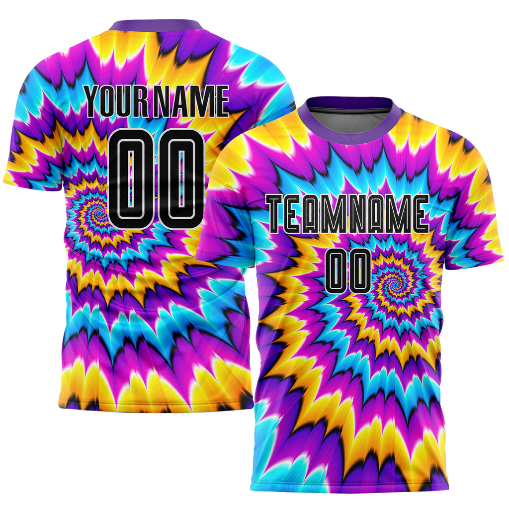 Custom Tie Dye Black-White Sublimation Soccer Uniform Jersey