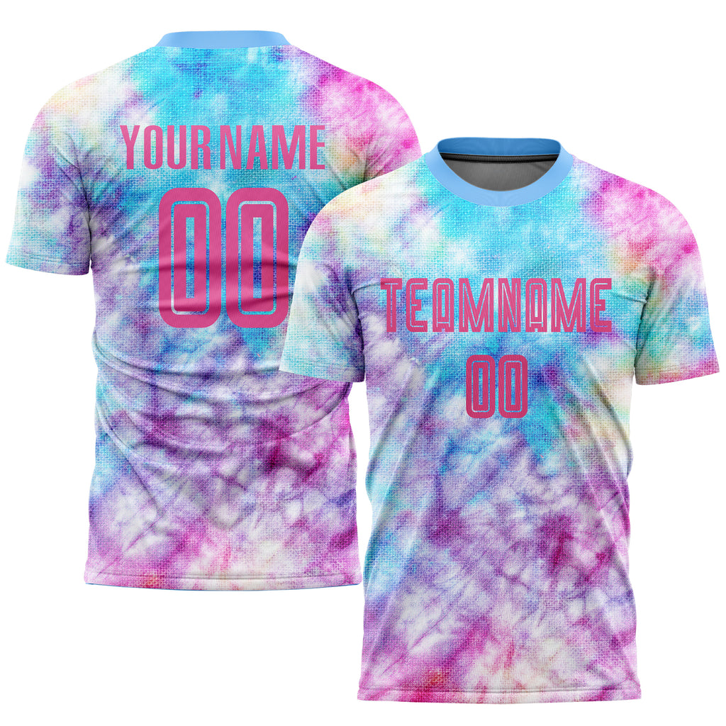 Custom Tie Dye Pink-Light Blue Sublimation Soccer Uniform Jersey