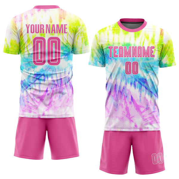 Custom Tie Dye Pink-White Sublimation Soccer Uniform Jersey