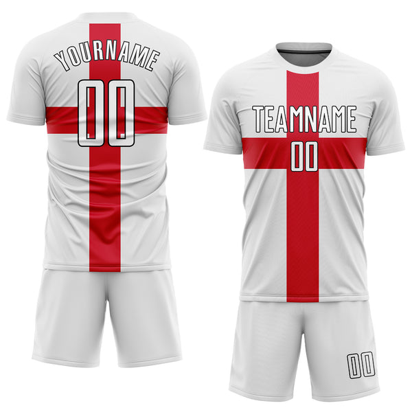 Custom White White Red-Black Sublimation Great Britain Flag Soccer Uniform Jersey