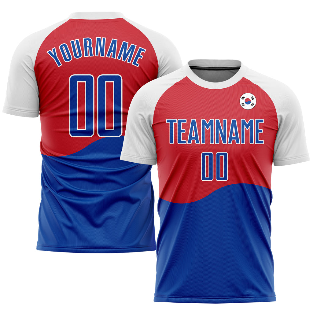 Cheap Custom Red Royal-White Sublimation Soccer Uniform Jersey