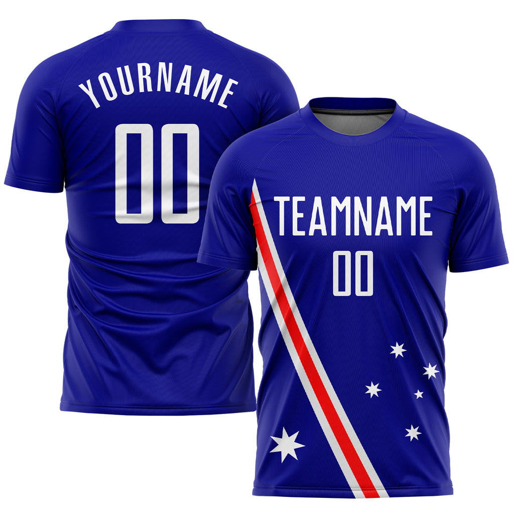 Custom Royal White-Red Sublimation Australian Flag Soccer Uniform Jersey