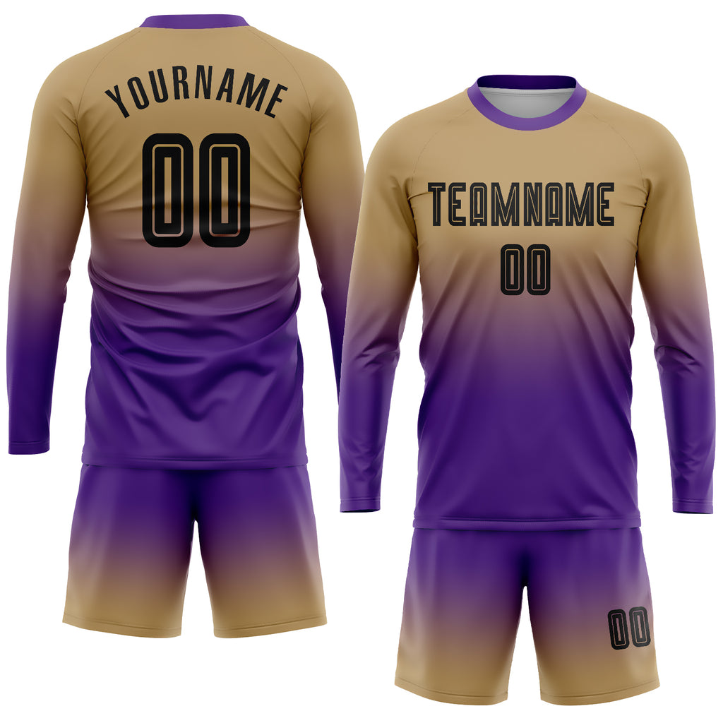 Custom Black Purple-Gold Sublimation Soccer Uniform Jersey