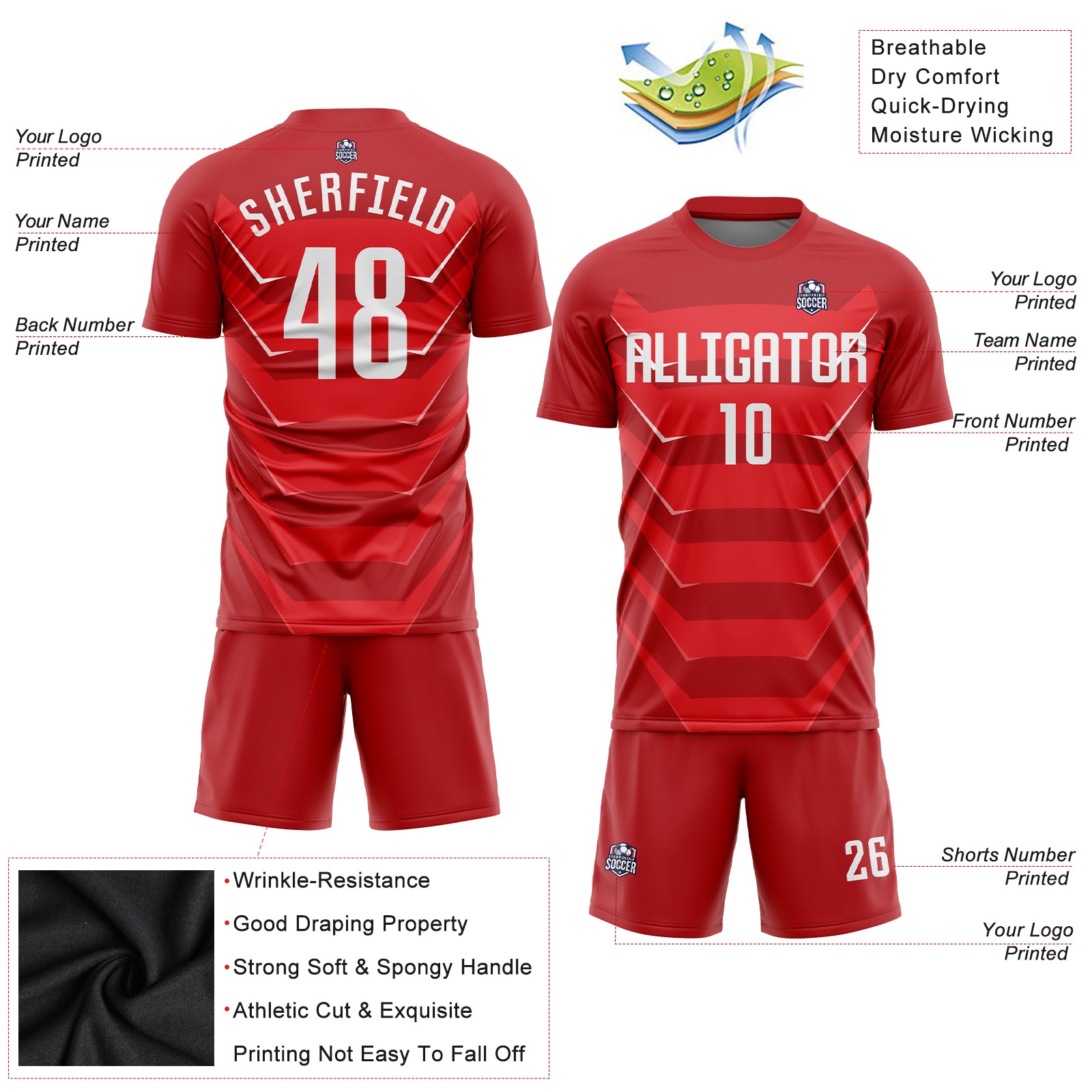 Custom Red White Sublimation Soccer Uniform Jersey