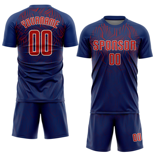 Custom Navy Red-Cream Sublimation Soccer Uniform Jersey