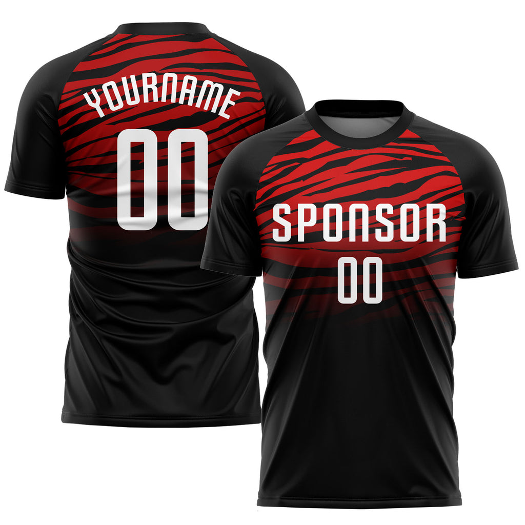 Custom Black White-Red Sublimation Soccer Uniform Jersey