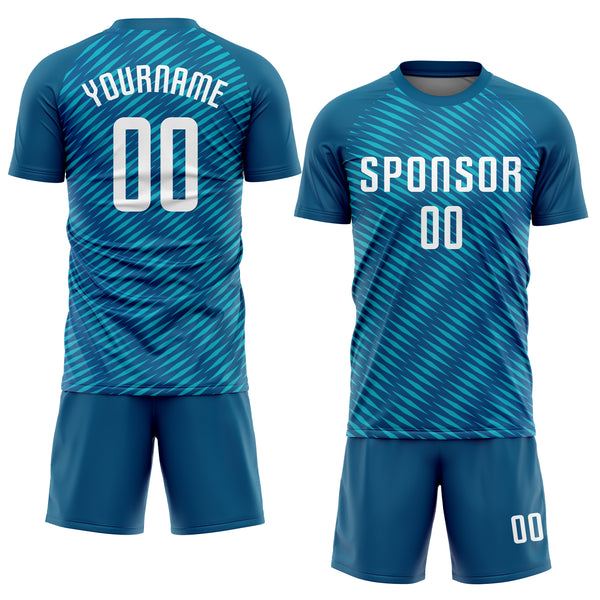 Custom Teal White Sublimation Soccer Uniform Jersey