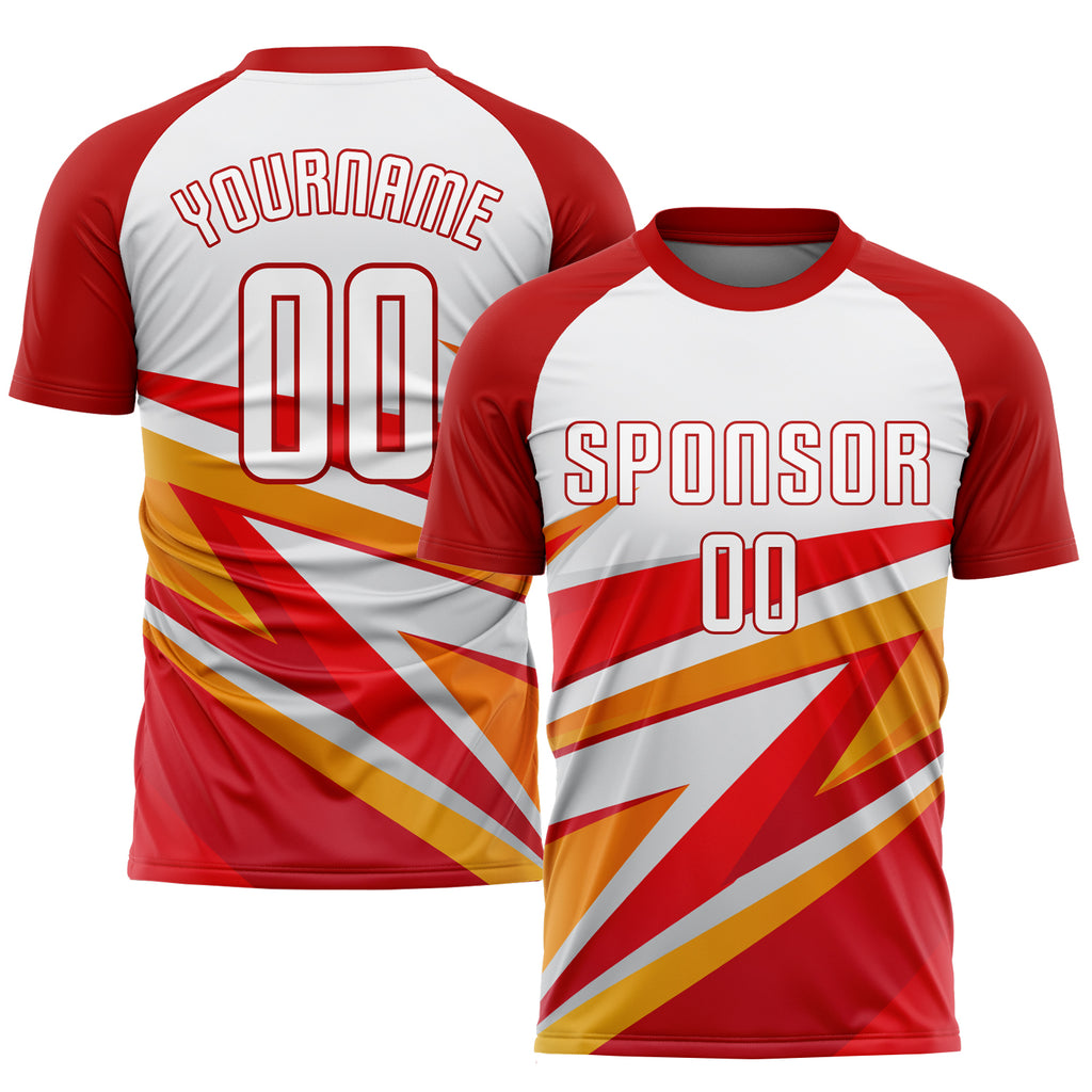 Custom Red White-Light Blue Pinstripe Fade Fashion Sublimation Soccer  Uniform Jersey