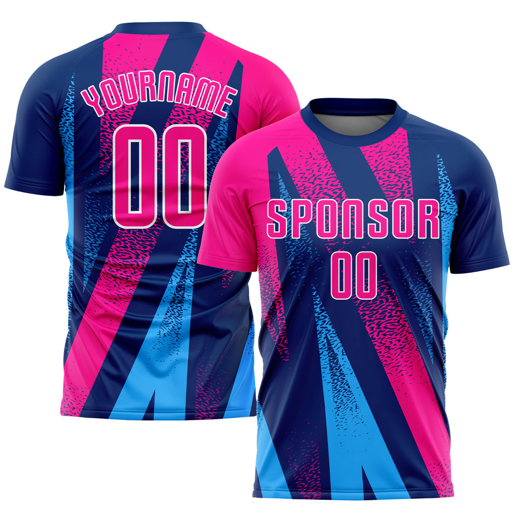 Custom Figure Pink-Royal Sublimation Soccer Uniform Jersey