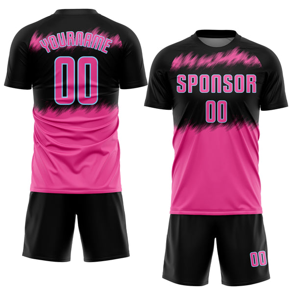 Custom Black Pink-Light Blue Sublimation Soccer Uniform Jersey